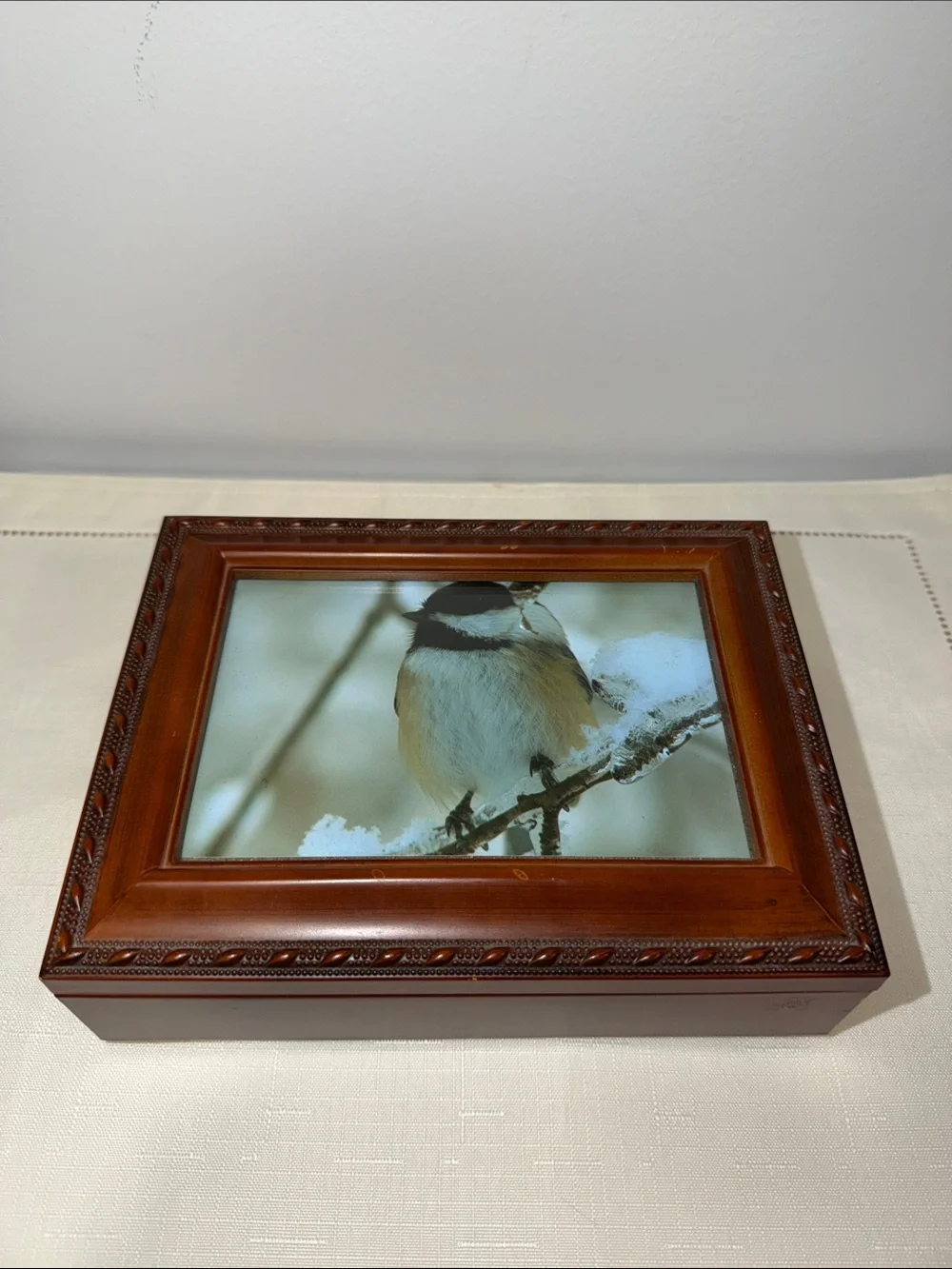 Vintage Style Brown Picture Frame Trinket Keepsake Musical Jewelry Box